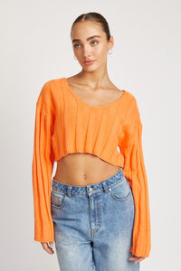 WIDE RIB LONG SLEEVE V NECK TOP