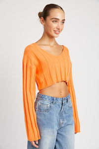 WIDE RIB LONG SLEEVE V NECK TOP