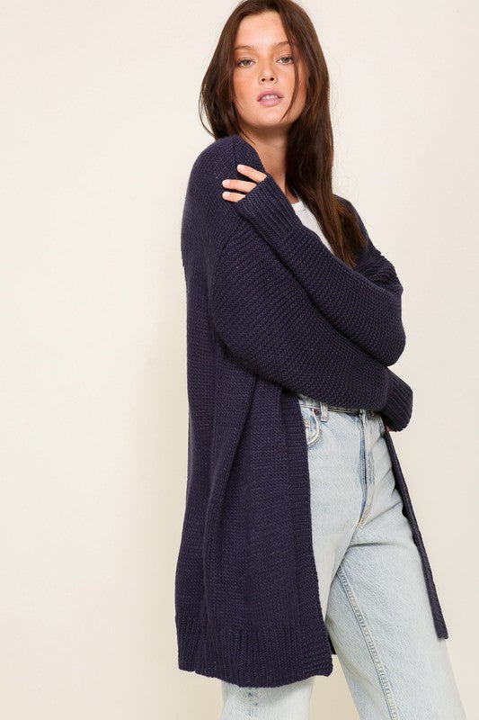 Long Sleeve Open Front Cardigan With Back Heart