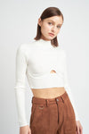 MOCK NECK CROP TOP WITH CUT OUT WHITE