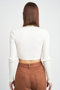 MOCK NECK CROP TOP WITH CUT OUT WHITE