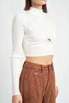 MOCK NECK CROP TOP WITH CUT OUT WHITE