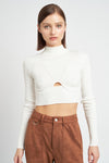 MOCK NECK CROP TOP WITH CUT OUT WHITE