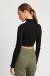 MOCK NECK CROP TOP WITH CUT OUT BLACK