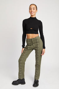 MOCK NECK CROP TOP WITH CUT OUT BLACK