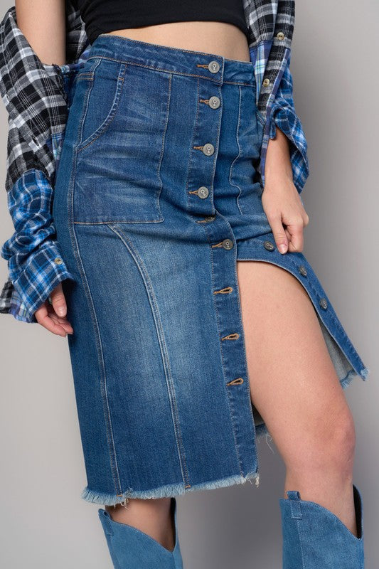 Front Button Denim Midi Skirt for me