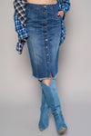 Front view of Front Button Denim Midi Skirt