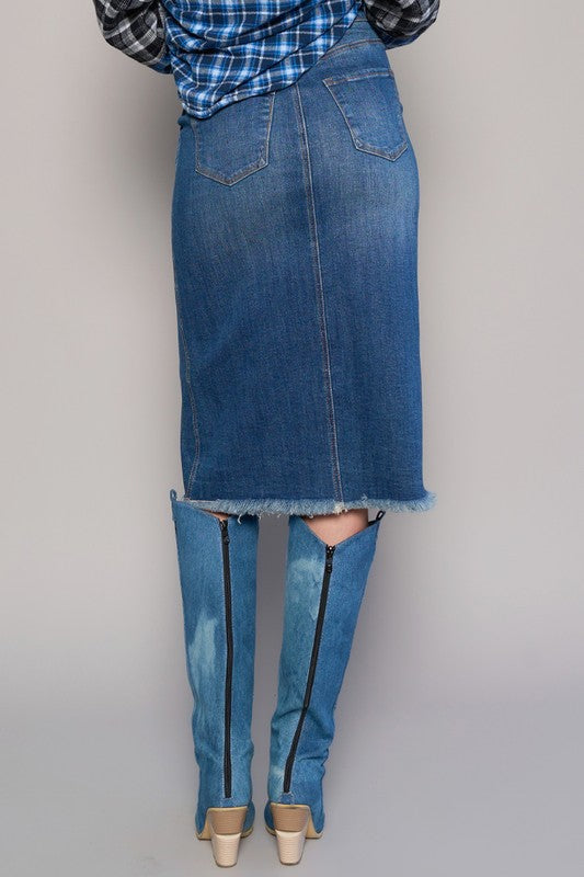 Back of Front Button Denim Midi Skirt