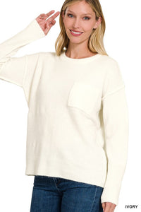 Melange Hi-Low hem Round Neck Sweater