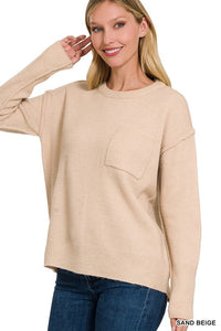 Melange Hi-Low hem Round Neck Sweater