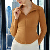 Brown Zip-Up Turtleneck Activewear Top