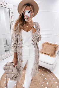 Plus Eyelet sweater button crochet knit cardigan