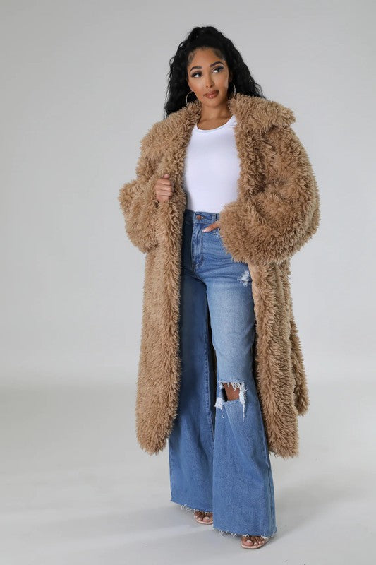 Front view of ATHINA Fuzzy Fur Winter Heavy Jacket