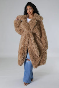 Front view of brown ATHINA Fuzzy Fur Winter Heavy Jacket