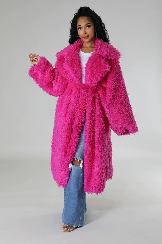 Pink ATHINA Fuzzy Fur Winter Heavy Jacket