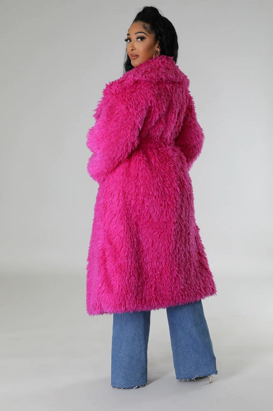 View of the back of ATHINA Fuzzy Fur Winter Heavy Jacket