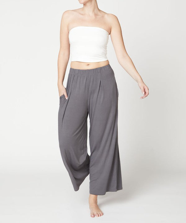 Gray BAMBOO WIDE PANTS ANKLE LENGTH