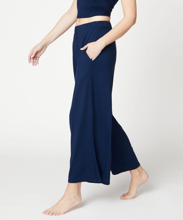 Left side view of BAMBOO WIDE PANTS ANKLE LENGTH