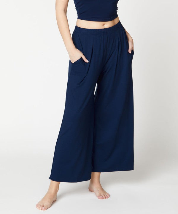 Front view of BAMBOO WIDE PANTS ANKLE LENGTH