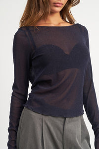 GLITTER MESH TOP WITH BACK COWL