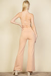 view from the back of Bustier Crop Top & Front Slit Wide Leg Pants-khaki