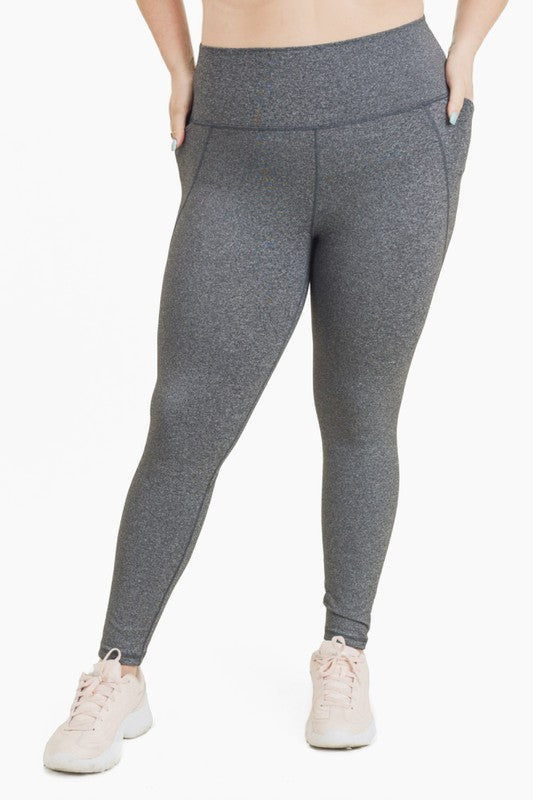 Gray Curvy Tapered Band Essential High Waist Leggings