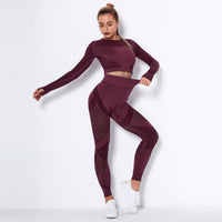 New Seamless Net Hole Quick-Drying Sports Yoga Long Sleeve Set