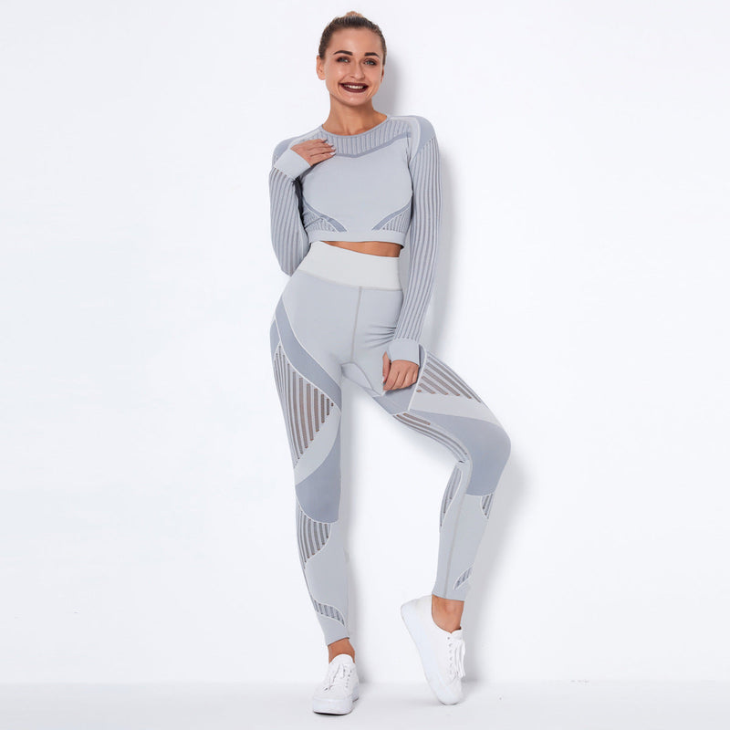 New Seamless Net Hole Quick-Drying Sports Yoga Long Sleeve Set