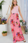 Front view of FLORAL MIX TANK MAXI DRESS-pink