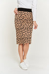 Zoom in view of brown midi skirt