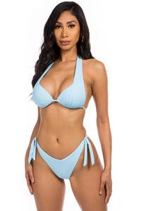 Blue TWO-PIECE BIKINI HALTER TOP