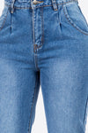 Close up view of American Bazi High Waist Pleated Waist Mom Jeans