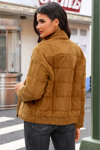 Back view of Zip Up Pocketed Long Sleeve Coat For Women