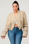 Sexy Plush Puff Sleeve Bomber Jacket