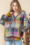 Red Green Mustard Plaid Inside-out Hood Tunic