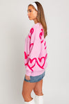 Wear Long Sleeve Round Neck Heart Printed Sweater