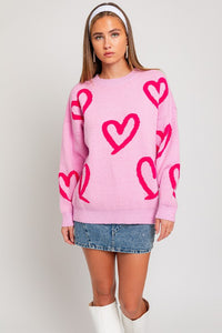 Long Sleeve Round Neck Heart Printed Sweater for teens