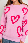 Trending Long Sleeve Round Neck Heart Printed Sweater