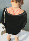 close up back view SHIRT LONG SLEEVES - SILK VELVET black