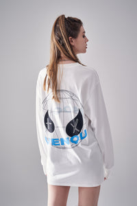 close up back view of white Amoo Long Sleeve