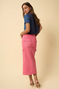 Model showing the back of COLOR CARGO MIDI SKIRT