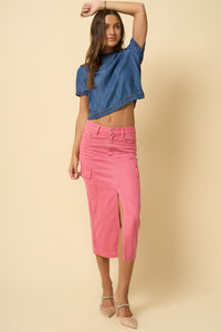 Front view of COLOR CARGO MIDI SKIRT