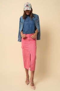 COLOR CARGO MIDI SKIRT