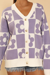 Front of Checkered flower knit cardigan