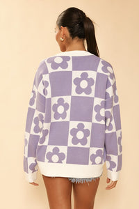 Hot Checkered flower knit cardigan