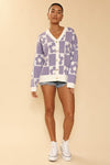 Spring Checkered flower knit cardigan