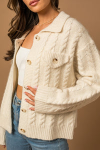 Collared Cable Sweater Cardigan for spring