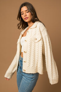 Left side view of sweater