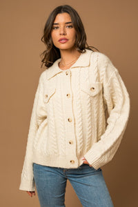 Find Collared Cable Sweater Cardigan