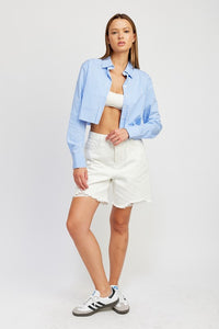 STRIPED CROPPED SHIRT WITH CUT EDGE